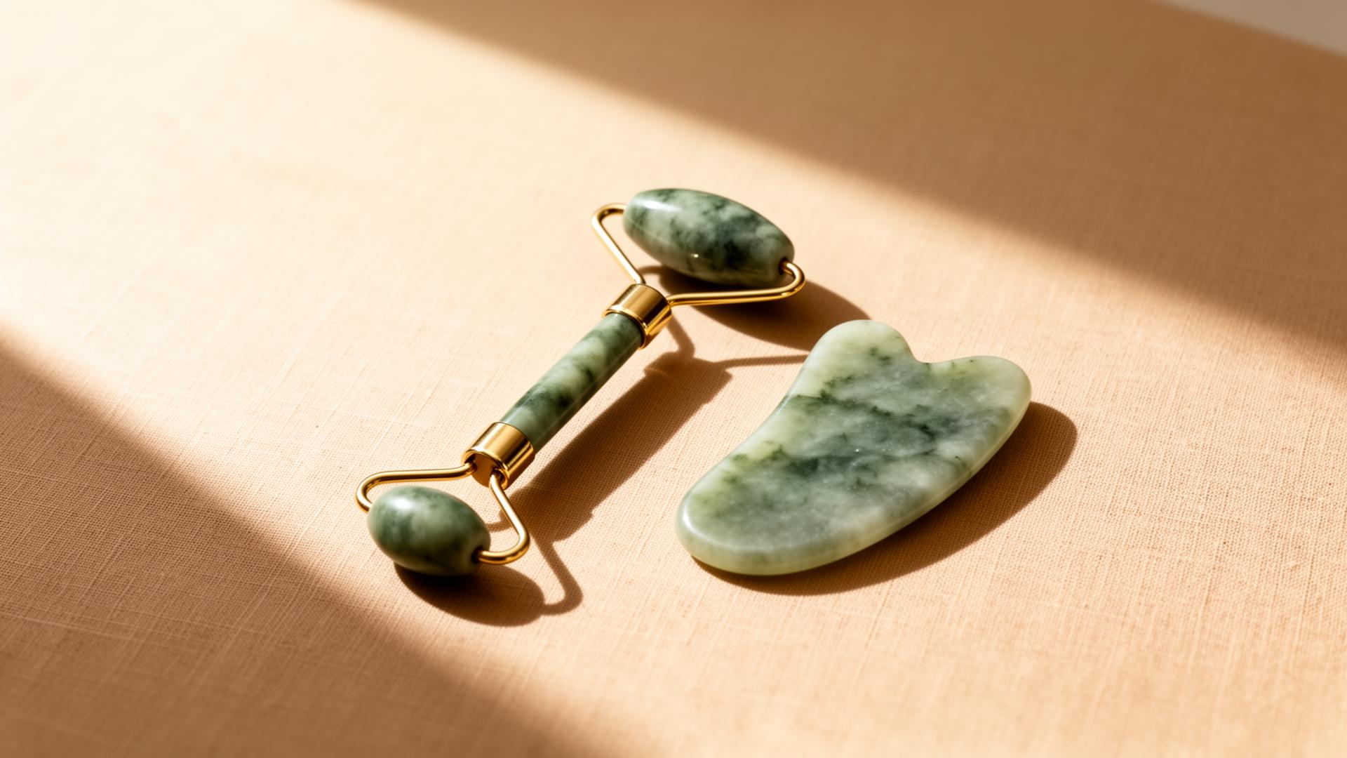 Jade roller and gua sha on linen